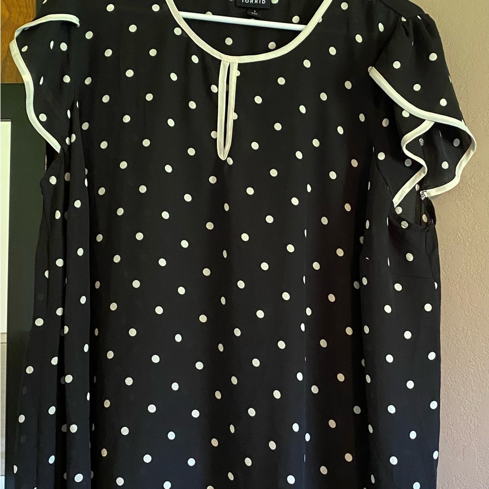 Torrid Black Blouse with White Dots